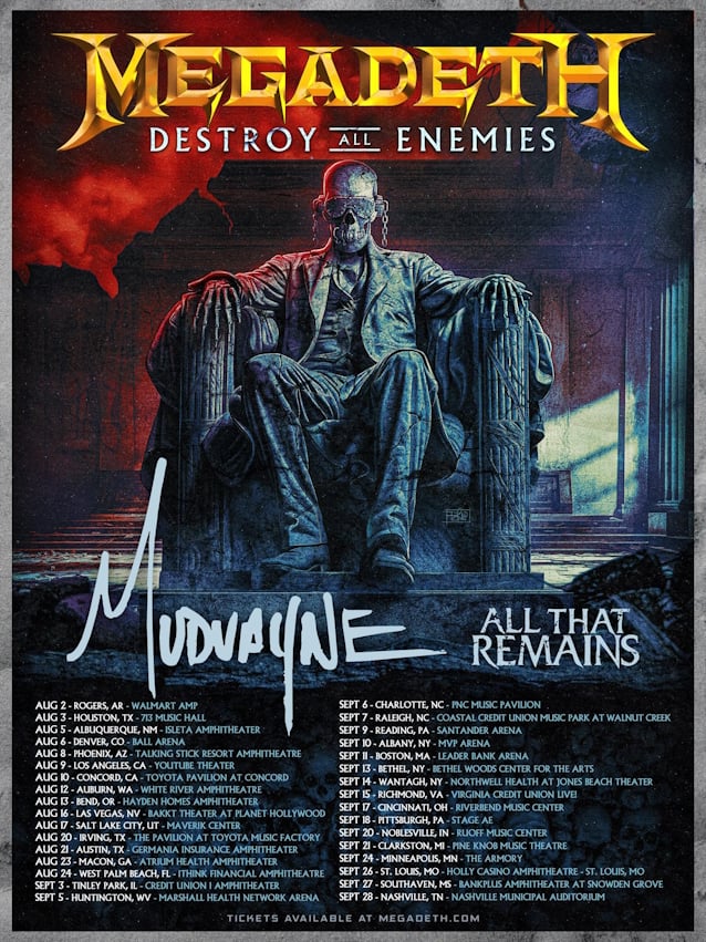 MEGADETH Announces Summer 2024 U.S. Tour With MUDVAYNE And ALL THAT REMAINS