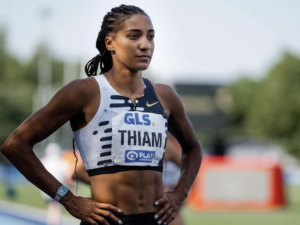 Nafissatou Thiam in Two-Piece Workout Gear is "High Jumping"
