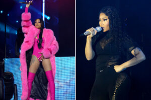 Nicki Minaj gets nearly hit by object onstage, throws item back