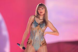 Taylor Swift performing on the first night of her Eras Tour at AT&T Stadium in Arlington, Texas, on March 31, 2023