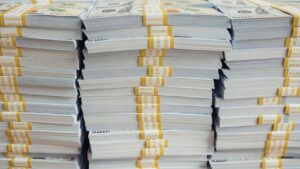 stacks of new $100 bills