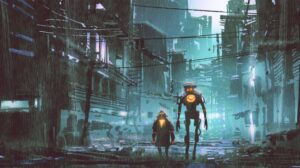 Abandoned town AI robots