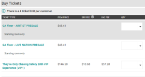 Tickets for VIP are priced at $146 for the Marquee Theatre show