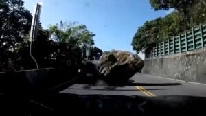 Video Shows Massive Boulders Crushing Cars After Taiwan Earthquake