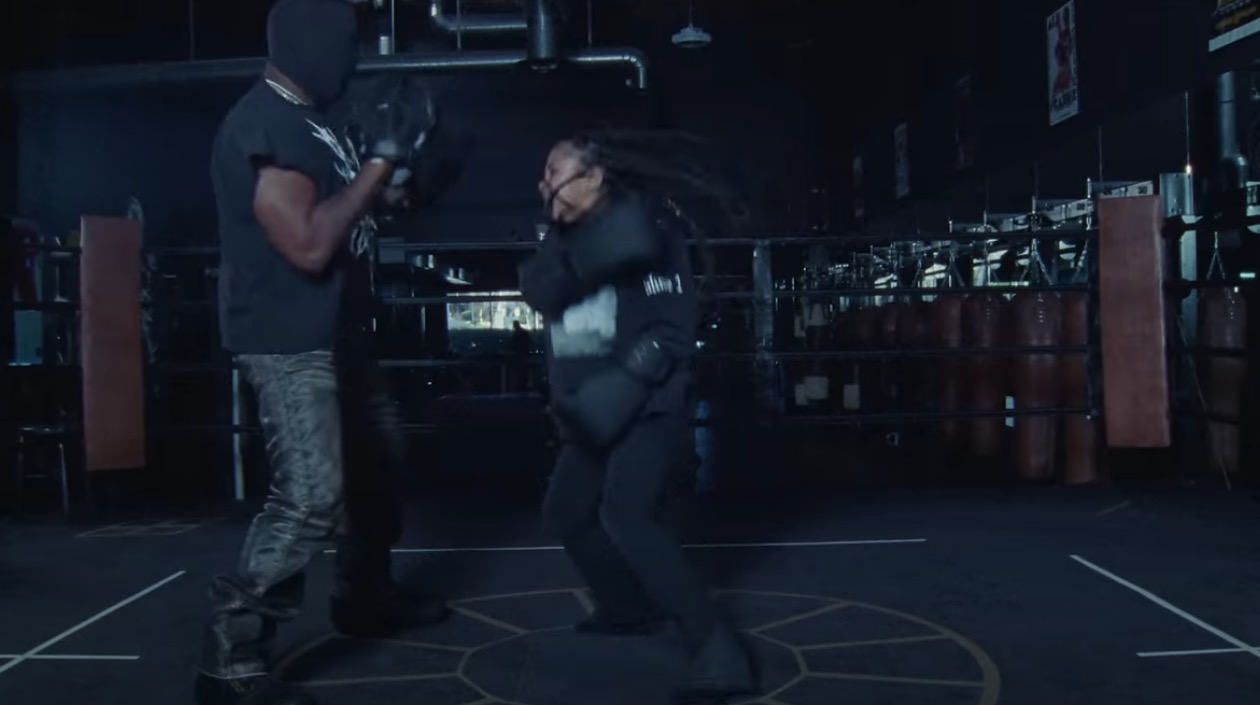 Kanye sparred with his daughter in the video