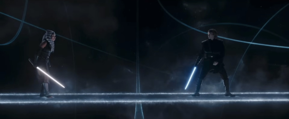 Ahsoka and Anakin square off in a Jedi dream realm in the Ahsoka Disney Plus series. 