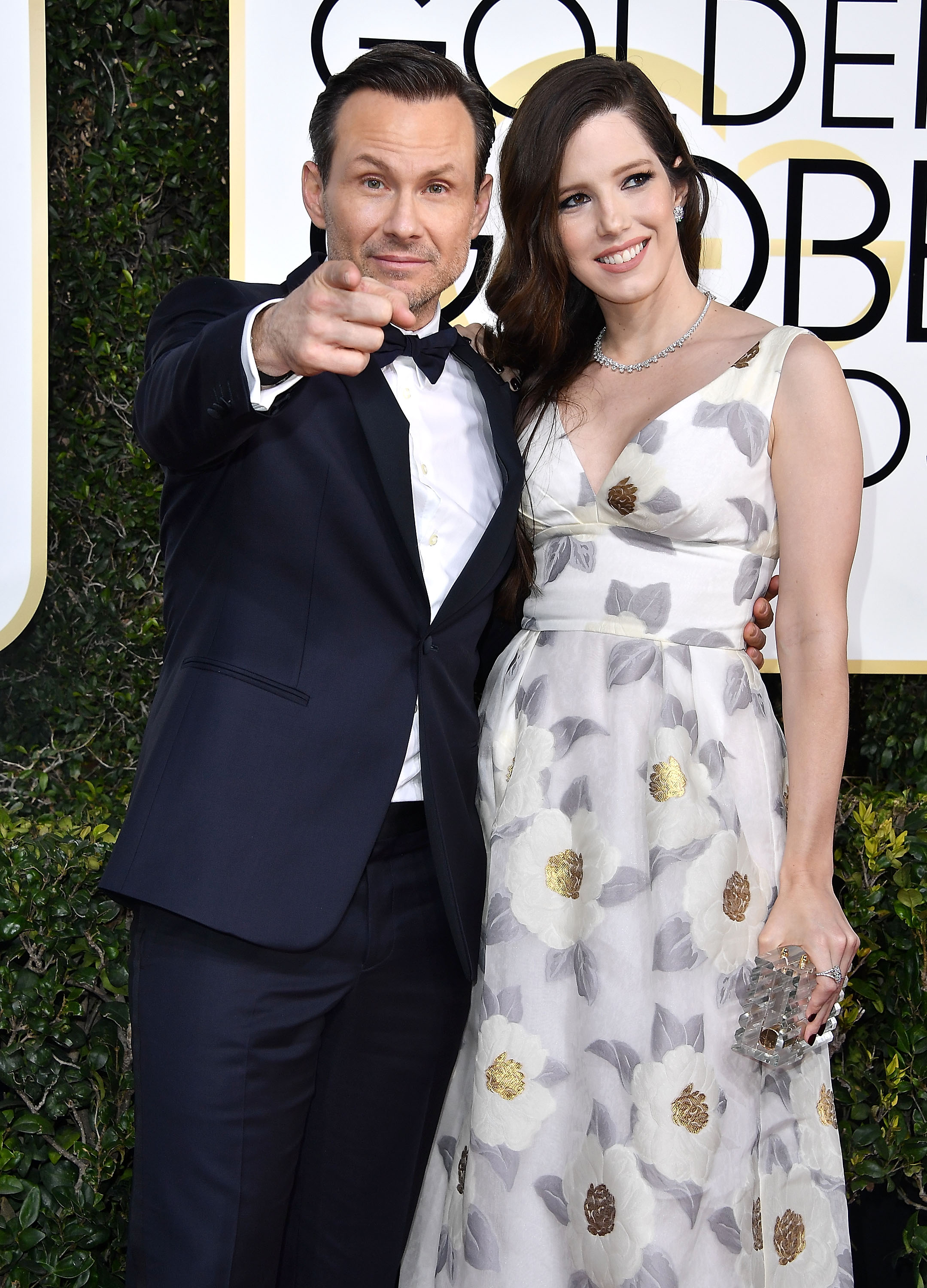 Christian Slater and Brittany Lopez arrive at the 74th Annual Golden Globe Awards at The Beverly Hilton Hotel on January 8, 2017, in Beverly Hills, California