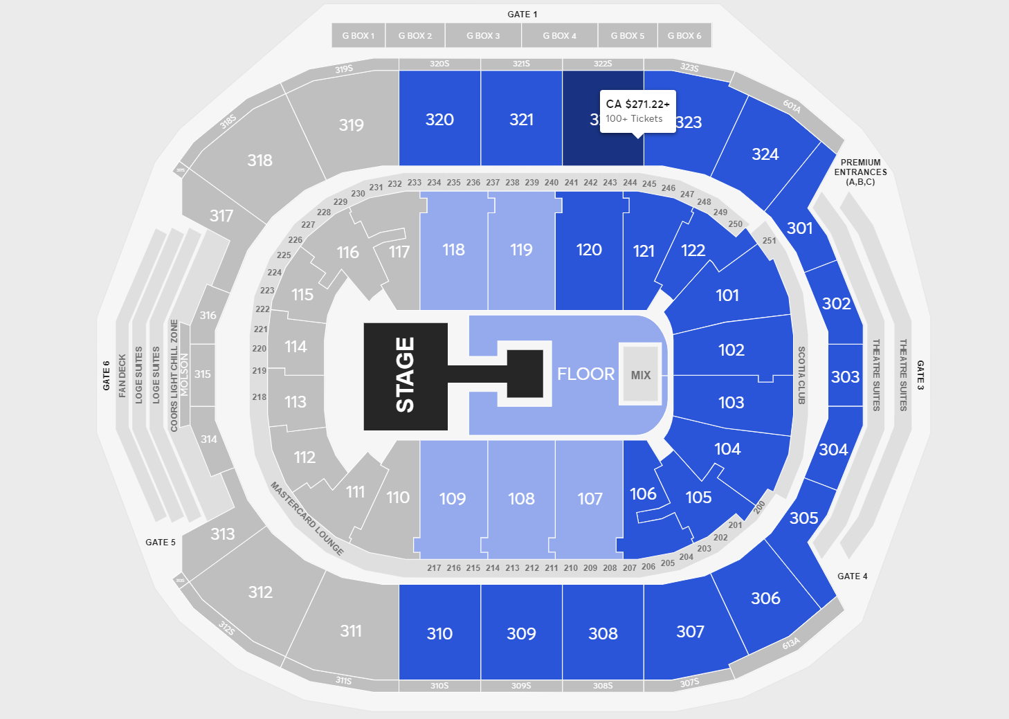 Official Platinum tickets in the lower bowl are priced around CA $926