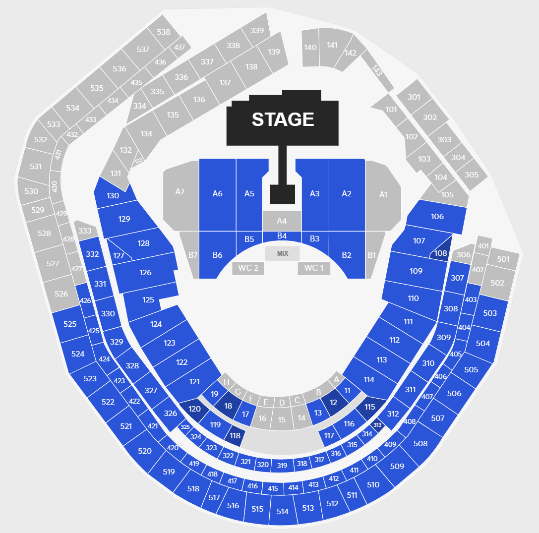 Seats closest to the stage are priced around $500 while tickets in the 500s are $121