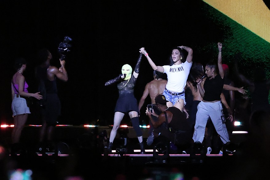 Madonna rehearses on stage at Copacabana beach in Rio de Janeiro, Brazil on May 2, 2024.