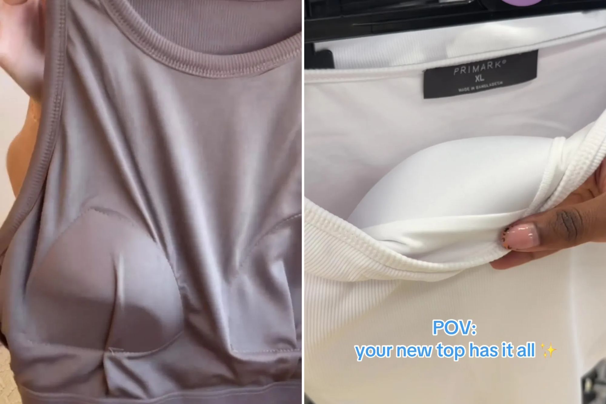 The crop tops have padded cups sewn inside