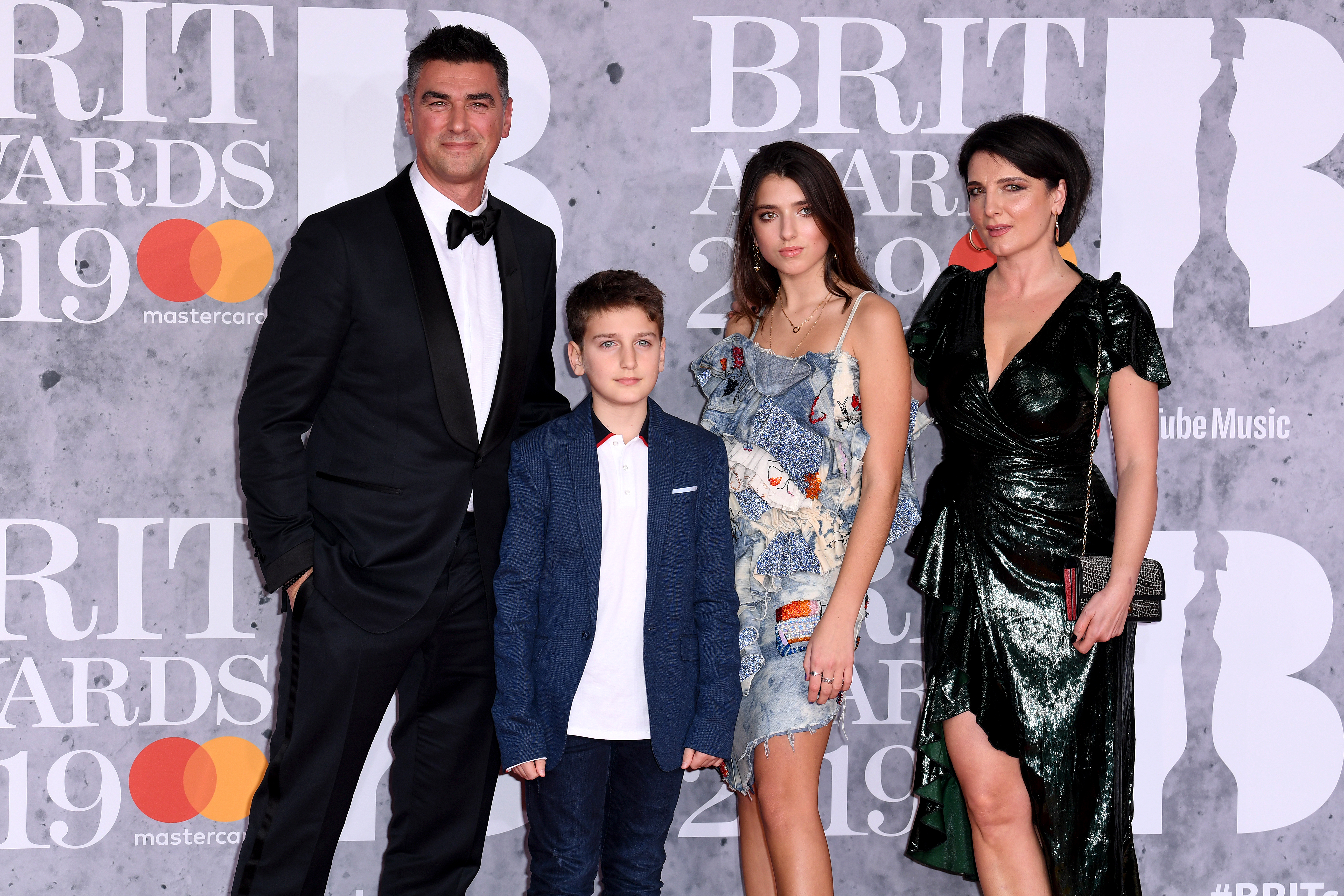 The family of Dua Lipa, parents Dukagjin and Anesa Lipa and siblings Rina and Gjin attending the Brit Awards 2019
