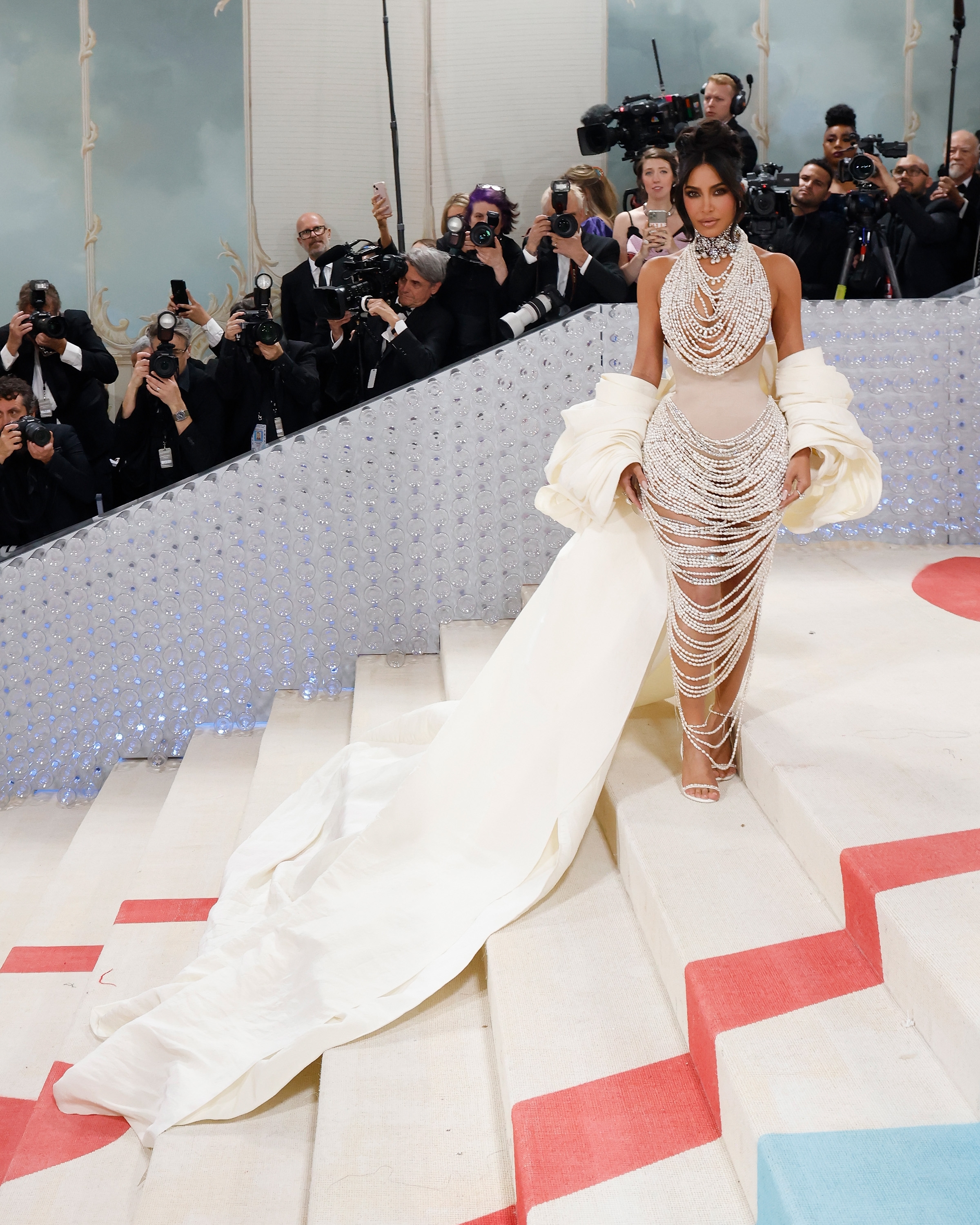Kim Kardashian showed off her fancy dress and white cape at the 2023 Met Gala