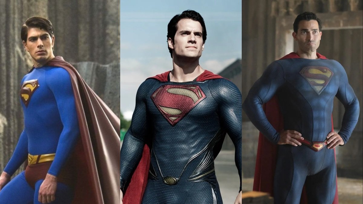Brand Routh as Superman in Superman Returns (L) Henry Cavill in Man of Steel (Center) and Tyler Hoechlin in Superman and Lois (R)