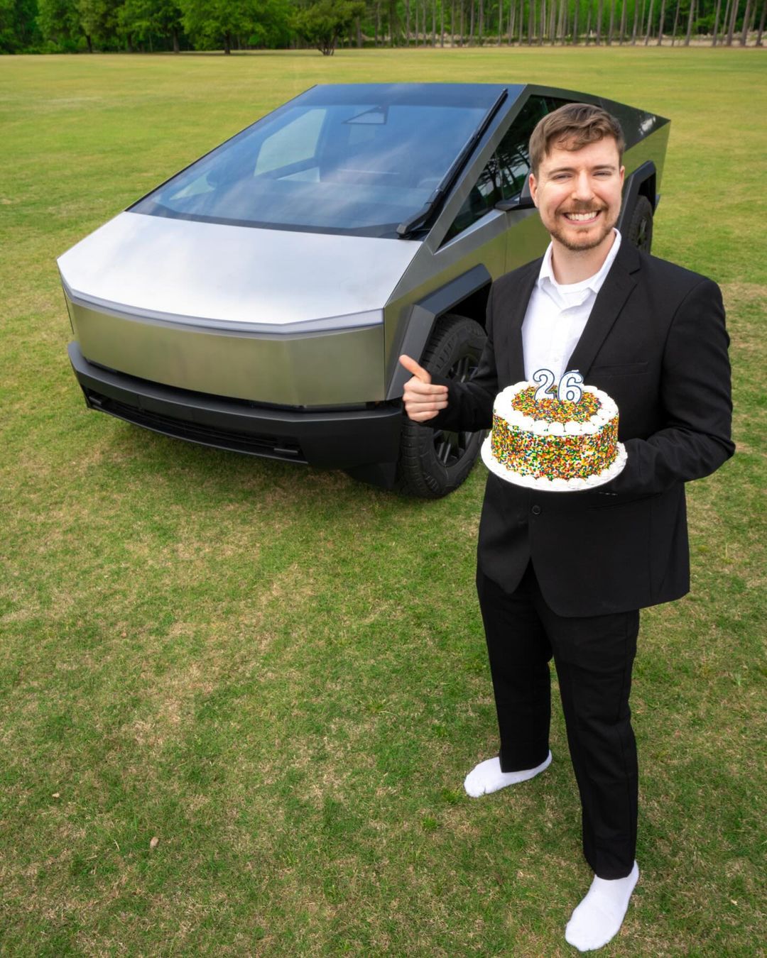 To celebrate, MrBeast is giving away 26 Teslas to his followers