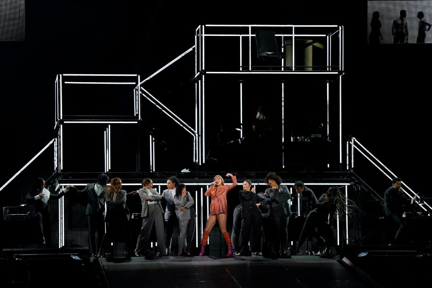 Taylor Swift performs onstage during The Eras Tour in Paris, France.