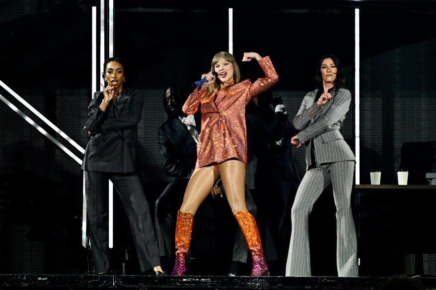 Taylor Swift performs onstage during The Eras Tour in Paris, France.