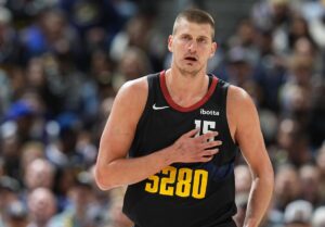 Denver Nuggets center Nikola Jokic (15) in the first half of Game 2 of an NBA basketball second-round playoff series