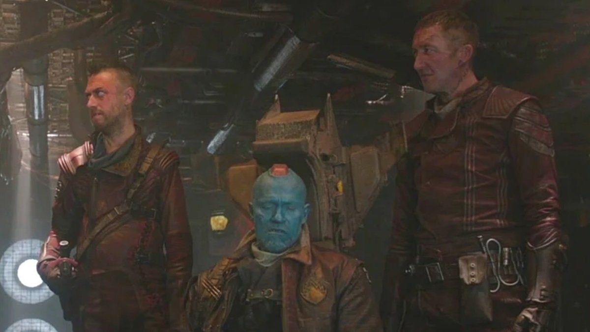 The Ravagers stand together in the first Guardians of the Galaxy film.