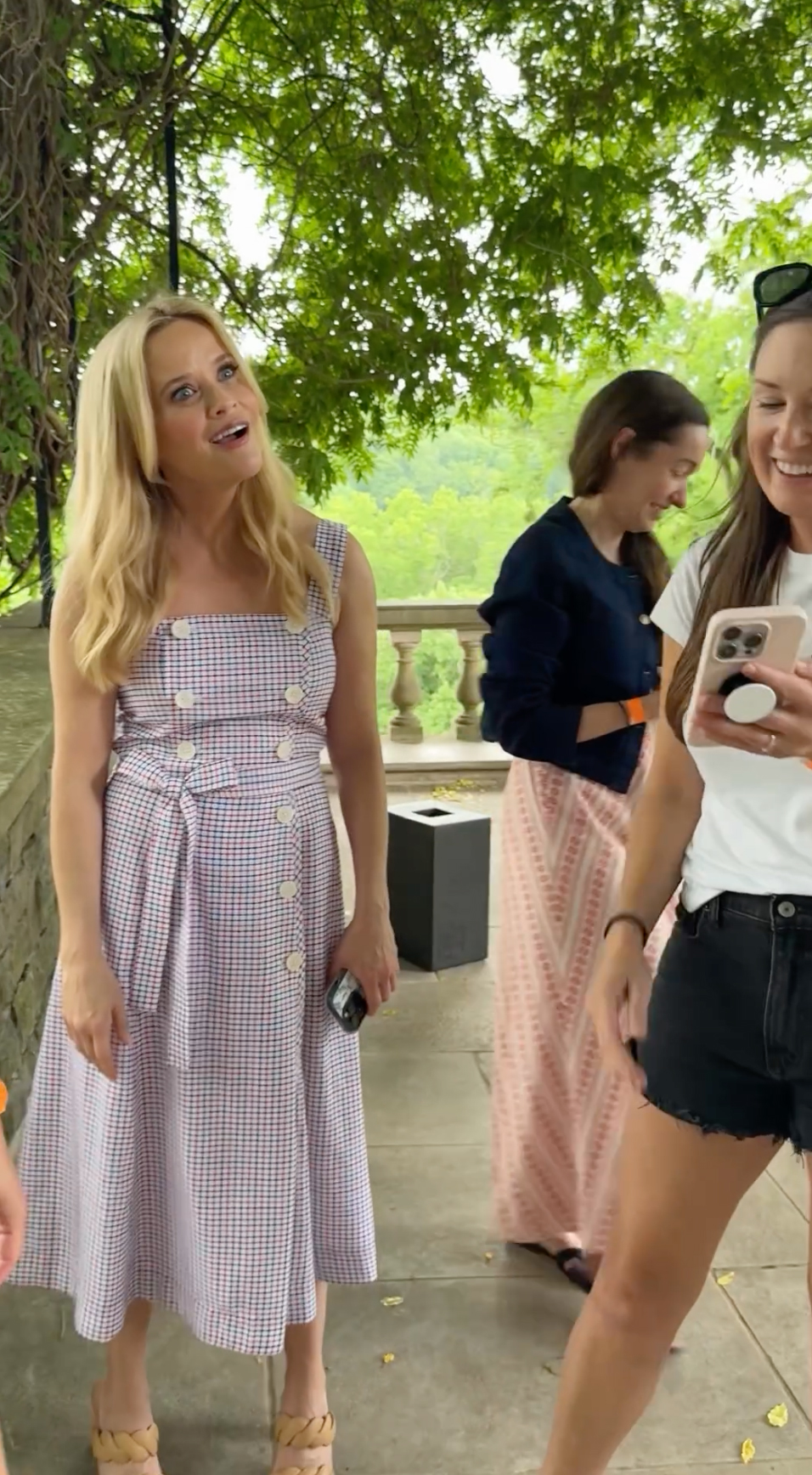 Reese Witherspoon switched to another outfit and wore a lavender dress in the Instagram video