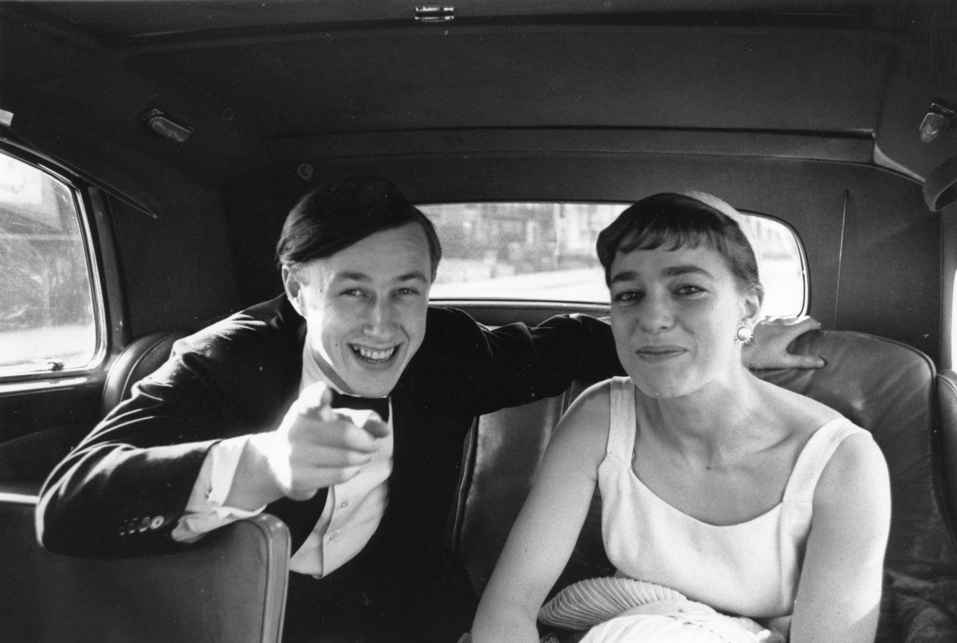 Terence Conran and Dame Shirley in the back of a car in St John’s Wood, London, June 1955