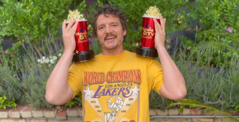 Pedro Pascal accepted the trophies at his home during the 2023 MTV Movie Awards
