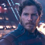 Star-Lord looks sterns as explosions go off behind him in Guardians of the Galaxy Vol. 3