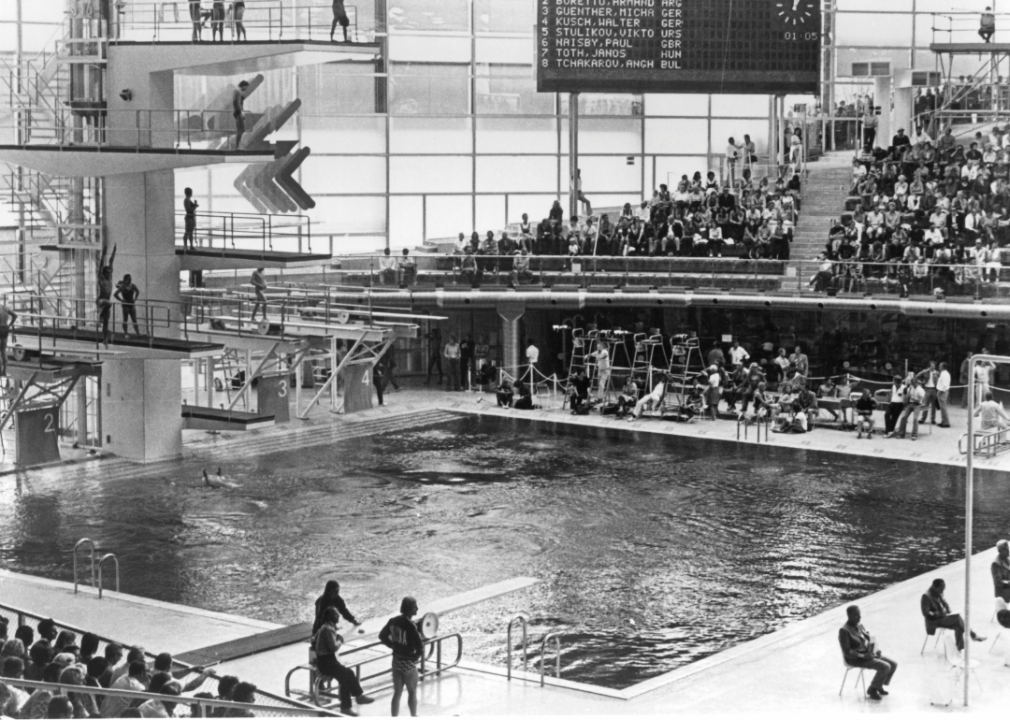 A swimming event scene from "Visions of Eight".