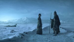 3 Body Problem image of two people standing in icy barren land renewed for season two