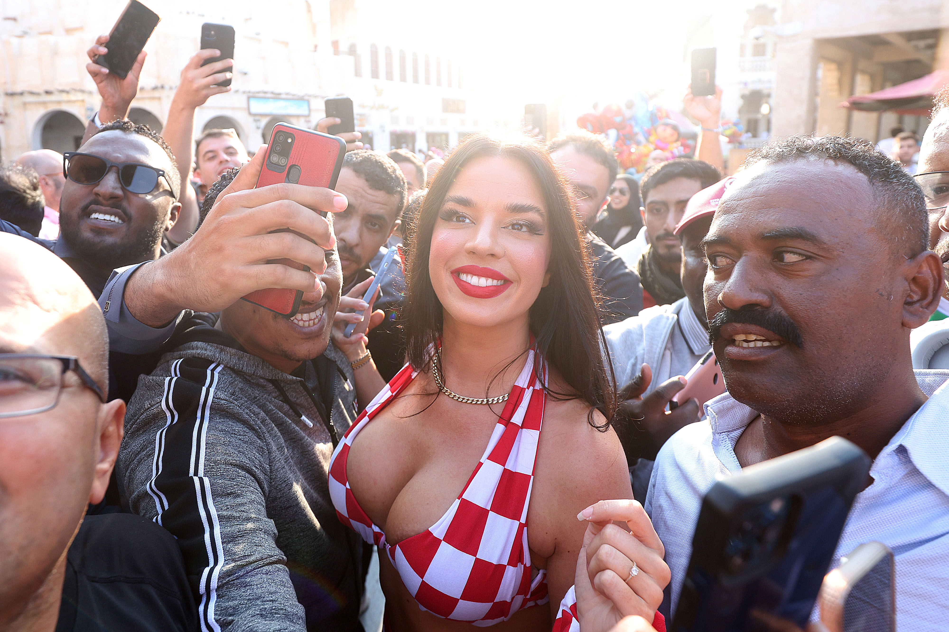 The World Cup’s sexiest fan Ivana Knoll was swamped by football fans during the 2022 World Cup in Qatar