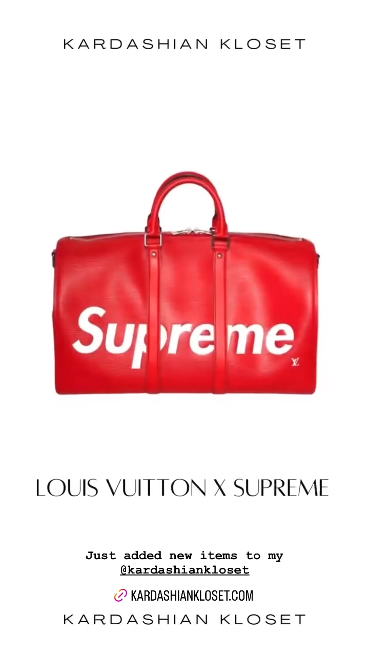 Kim is selling a rare and new Louis Vuitton x Supreme bag for a hefty price tag