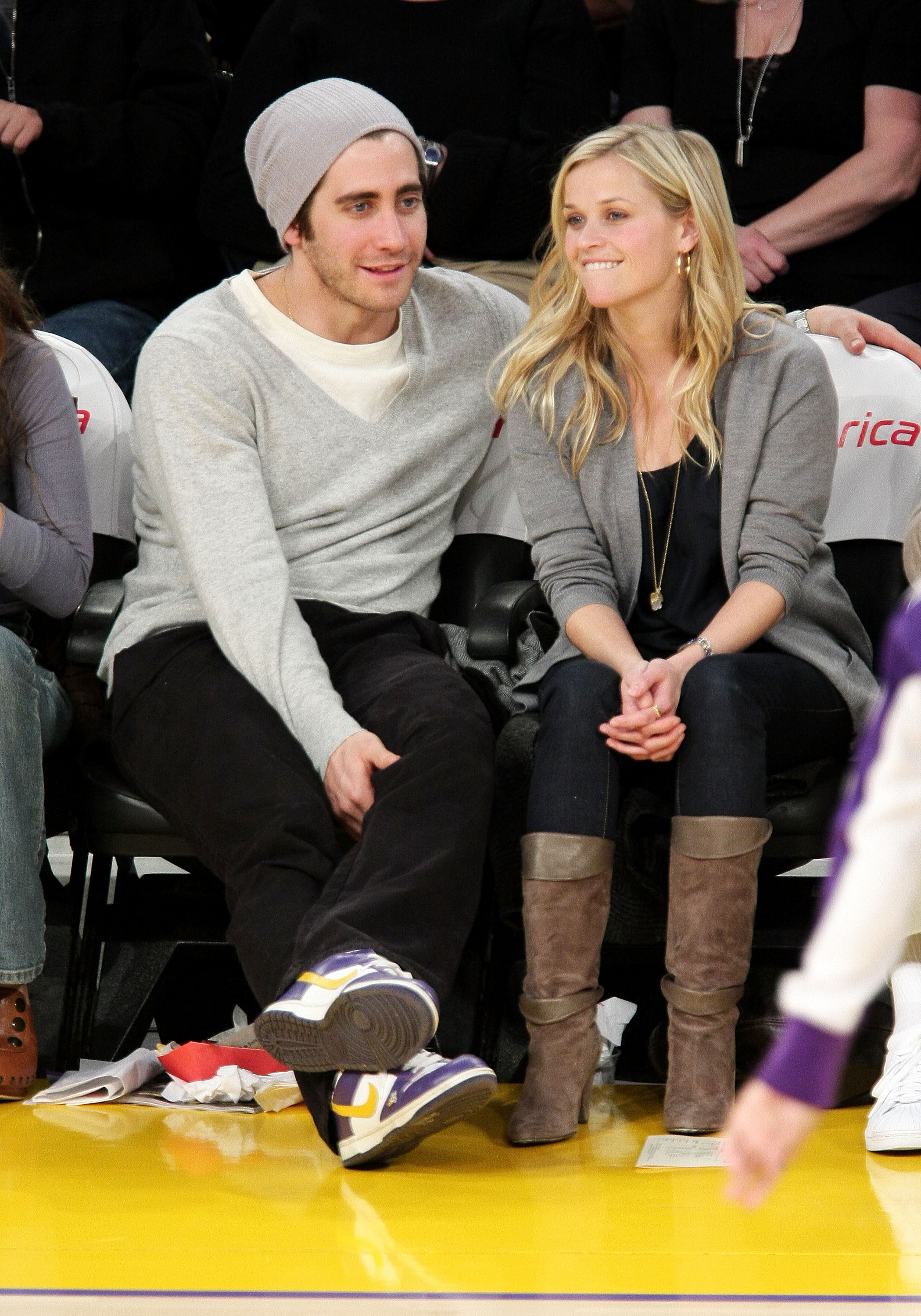 Jake Gyllenhaal and Reese Witherspoon pictured at a Lakers game in January 2009