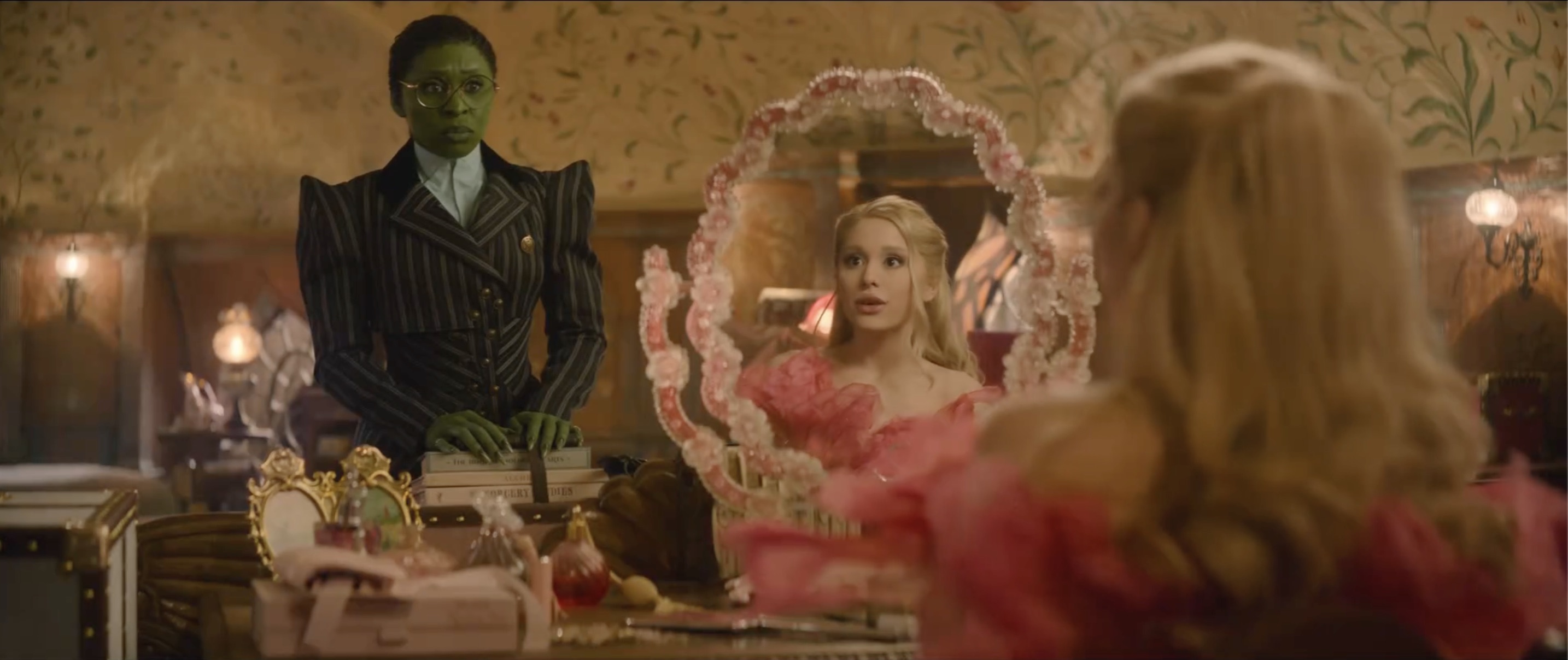 Cynthia Erivo and Ariana Grande pictured in a scene from Wicked