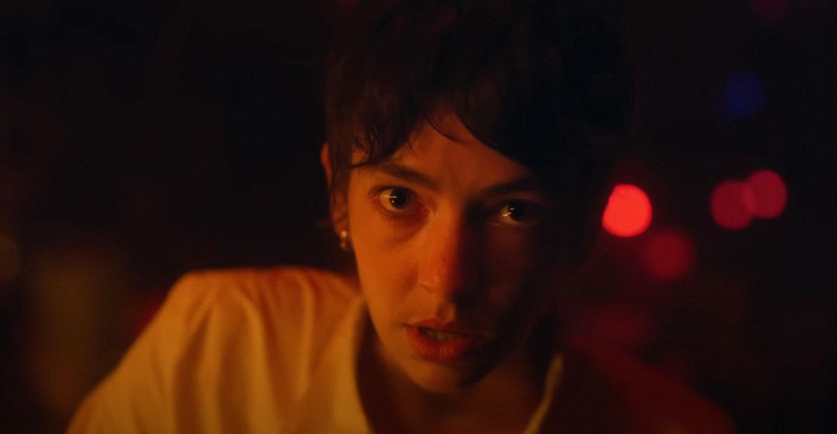 Maddy (Brigette Lundy-Paine) in extreme closeup in Jane Schoenbrun’s I Saw the TV Glow