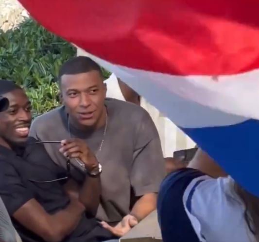 The Frenchman was living it up with his soon-to-be former PSG team-mate Ousmane Dembele
