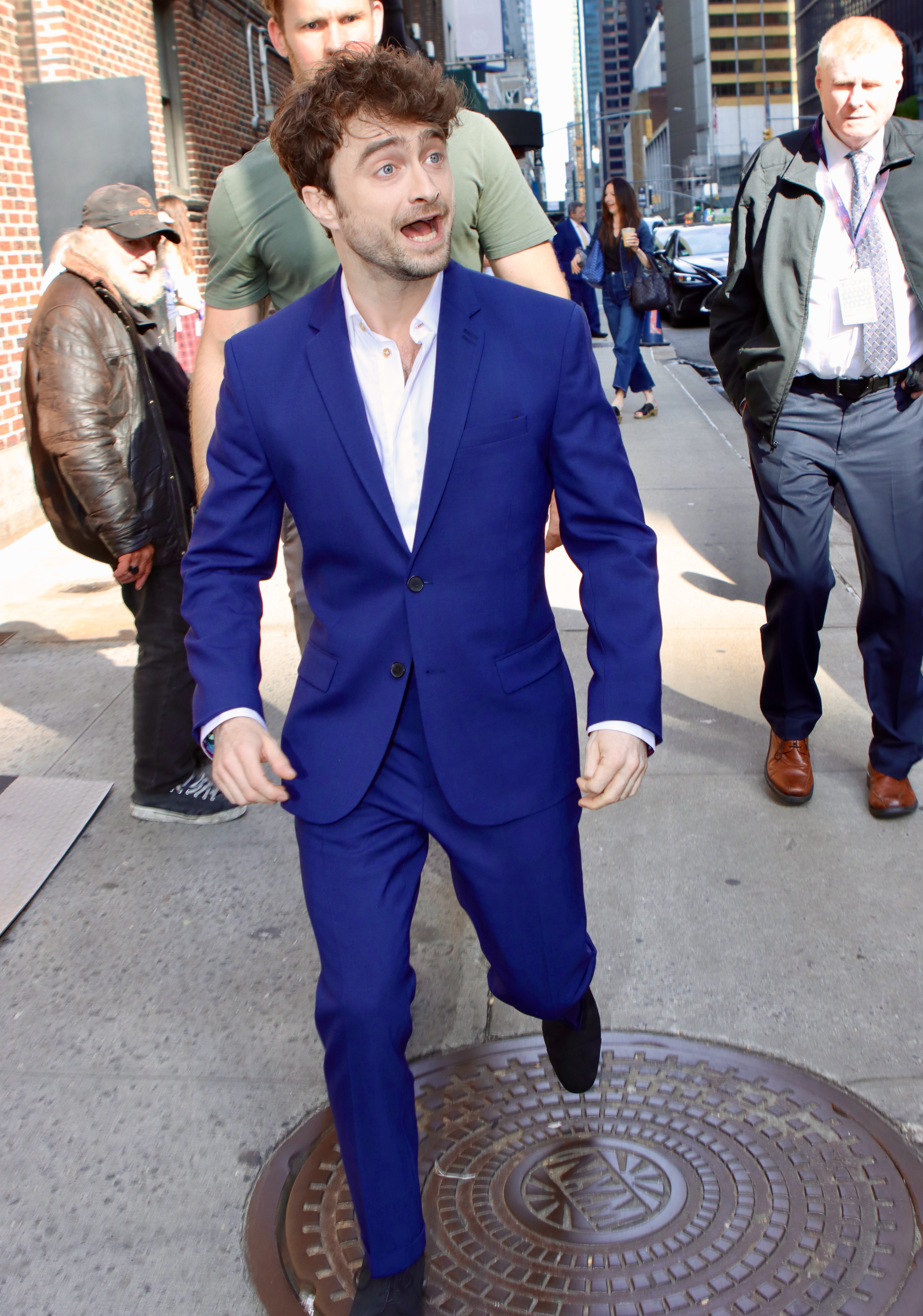 Daniel Radcliffe was spotted in New York on Monday dressed in this smart blue suit and white shirt