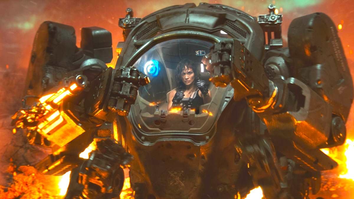 Jennifer Lopez piloting a robot in Netflix Atlas movie