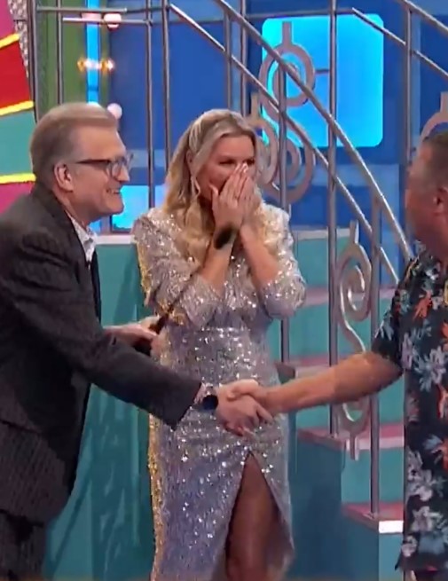 The Price Is Right host Drew Carey shook hands with contestant Carlos after the Plinko game