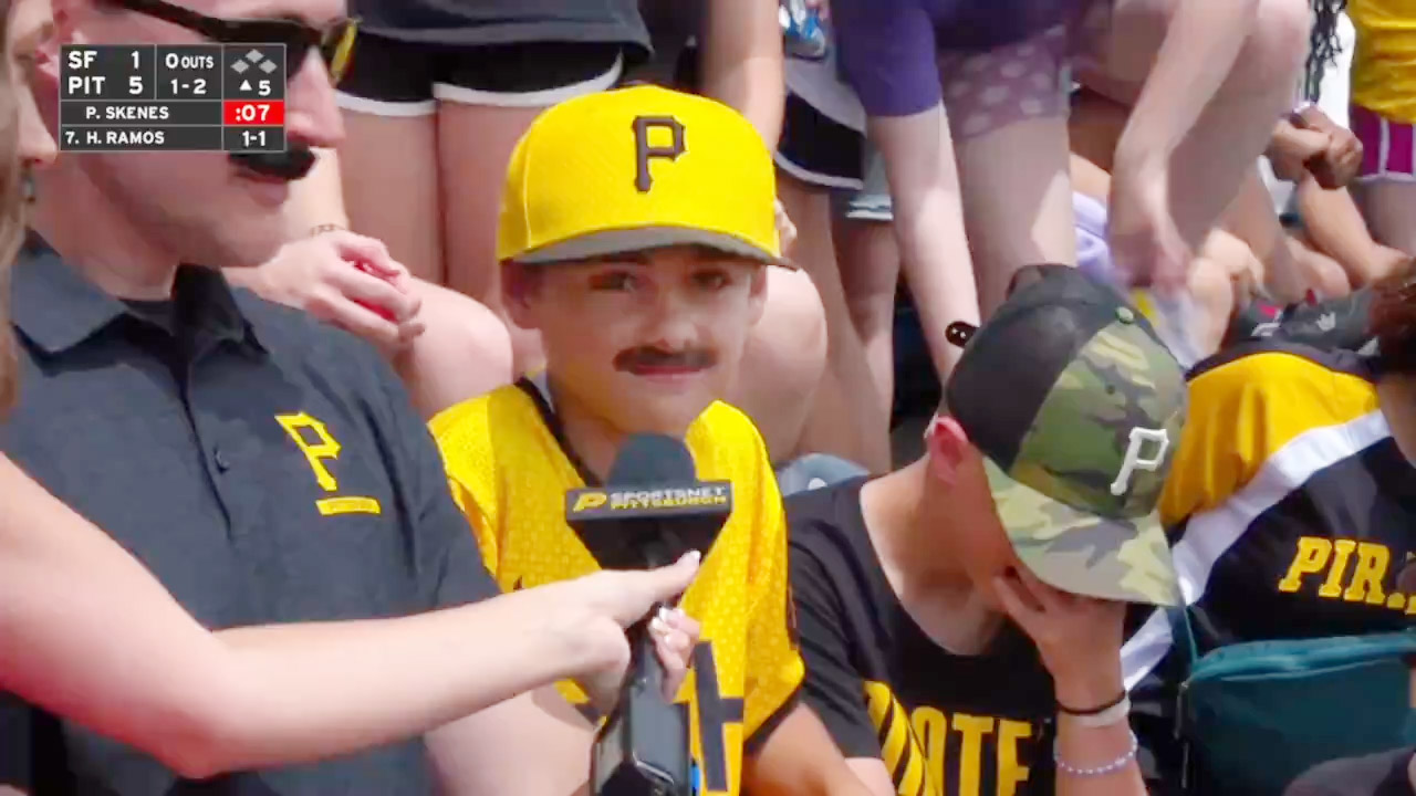 A young fan went viral on Thursday after saying his favorite things about Skenes were 'his mustache and Livvy Dunne!'
