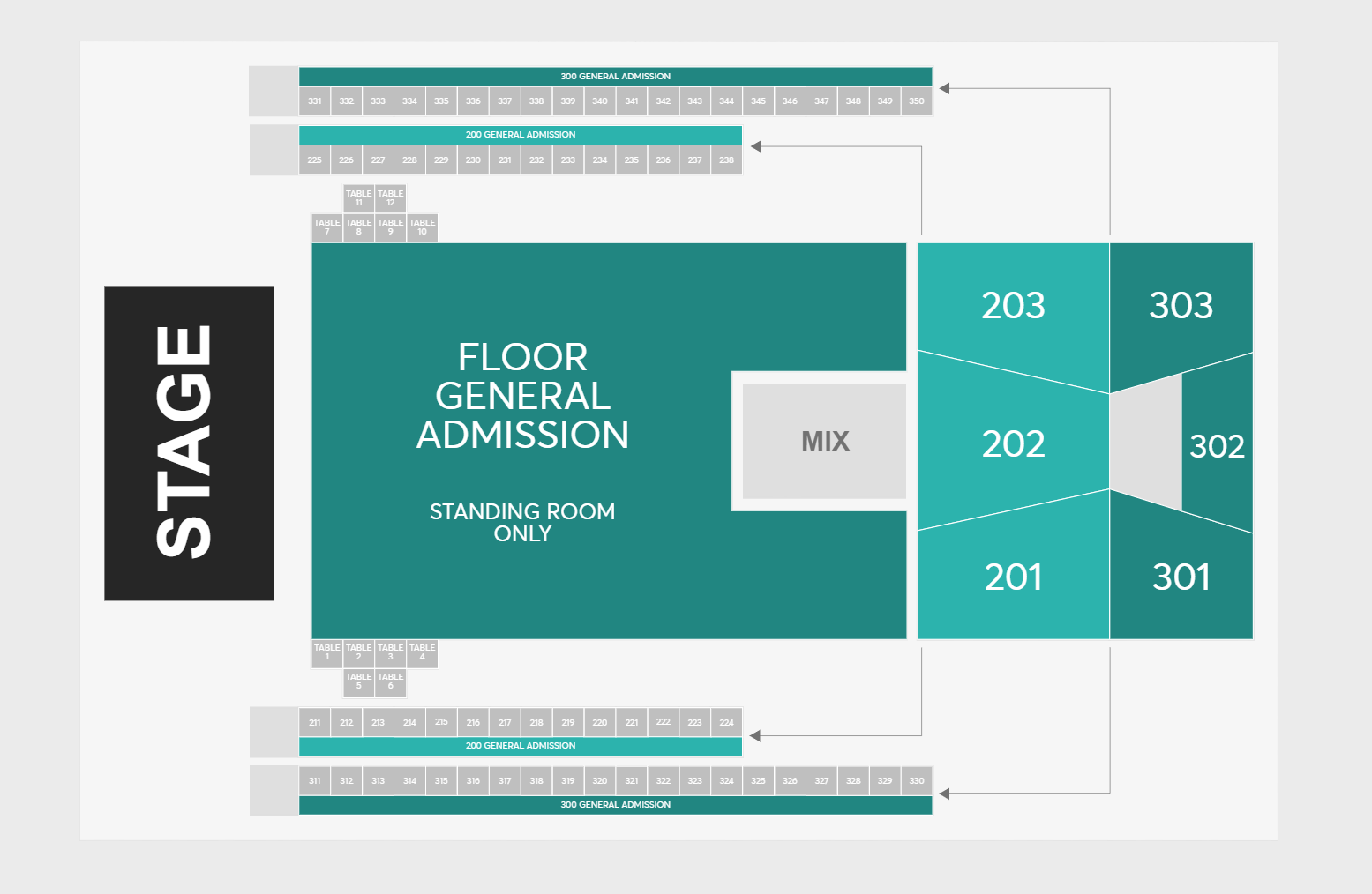 General Admission seats are $97, while seats in the 200s and 300s are $108