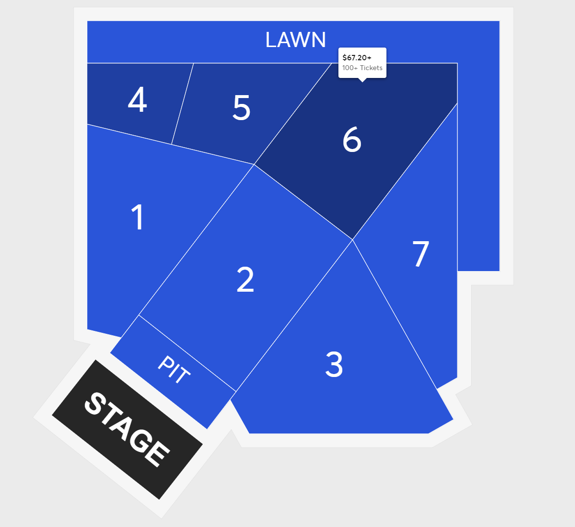 VIP PIT tickets are as high as $425, while lawn seats are $54.35, and seating ranges from $67 to $203