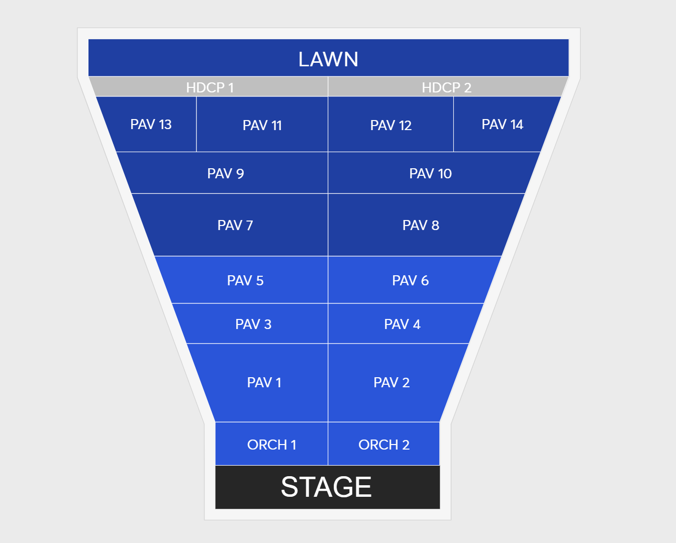 Lawn seats are priced at $39.50 while Official Platinum seats close to the stage are over $300