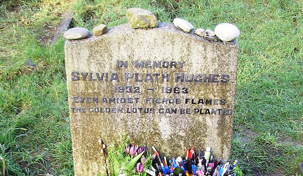 Plath's grave at a church in Heptonstall, West Yorkshire