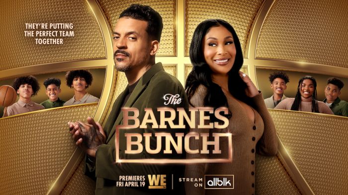 The Barnes Bunch key art and family photo