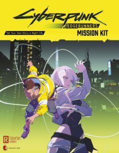 Box art for the Cyberpunk: Edgerunners Mission kit, featuring key art of David and Lucy from the Cyberpunk: Edgerunners anime.