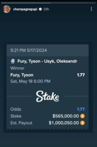 Drake Lost $500,000 On Tyson Fury's Loss To Oleksandr Usyk