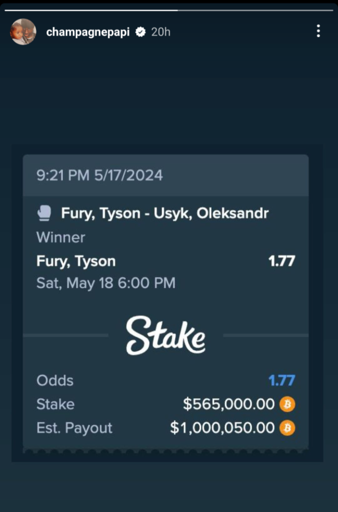 Drake Lost $500,000 On Tyson Fury's Loss To Oleksandr Usyk