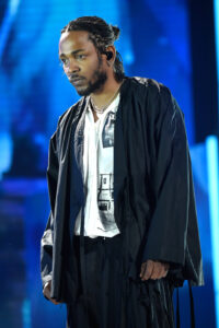 Kendrick Lamar pictured during his performance at the 2018 Grammy Awards