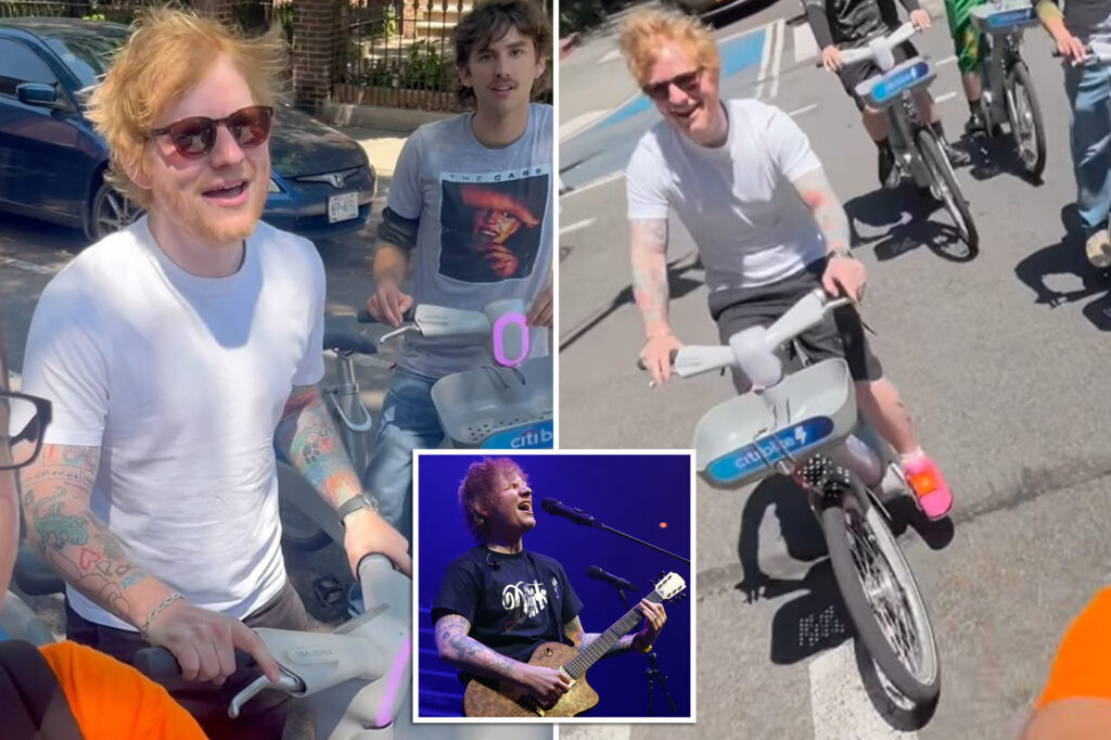 Ed Sheeran belts hit song while riding Citi Bike in Brooklyn