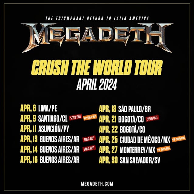 Five MEGADETH Concerts On Spring 2024 Latin American Tour Grossed Total Of $4 Million